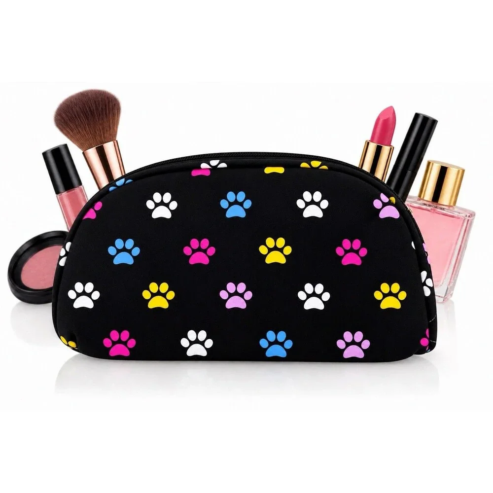 Travel Medicine Bag Pill Organizer Case Cosmetic Makeup Pouch Black Paw Print
